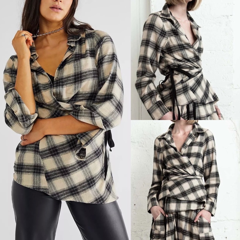 $282 Nicholas K Free People Small Roux Top Flannel Asymmetrical Lagenlook